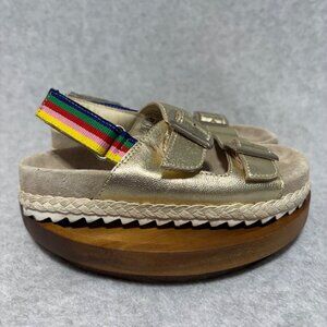 Mini Boden Girls Sandals Sz 29 EU Gold Metallic Rainbow Leather Adjustable Strap